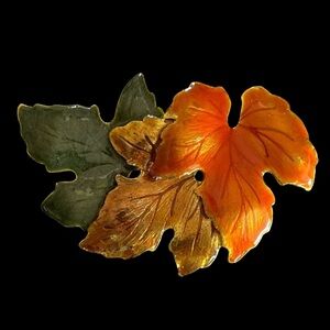 Vintage Signed Fall Leaves Brooch Pin Goldtone and Enamel